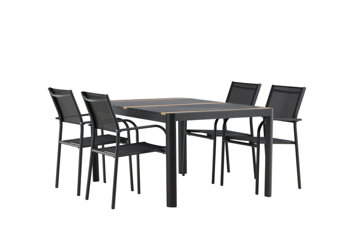 Venture Home Togo - Dining Table- Black / Teak - Allu / Teak - 150*100 _1+ Santorini Arm Chair (Stackable) - Black alu / Black Textilene _4