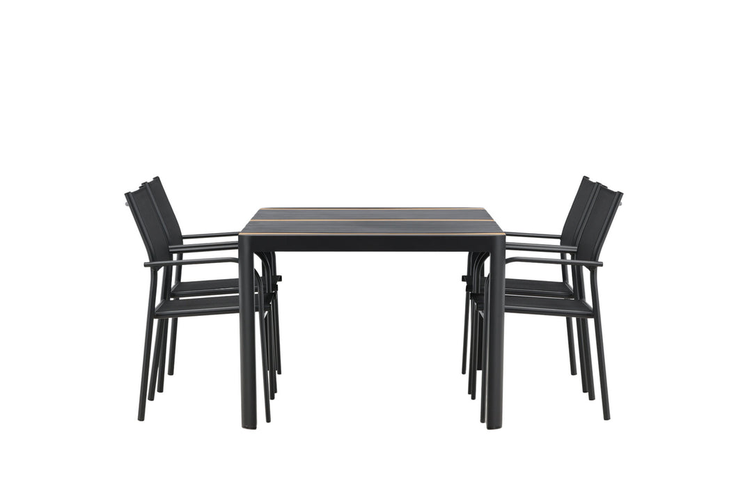 Venture Home Togo - Dining Table- Black / Teak - Allu / Teak - 150*100 _1+ Santorini Arm Chair (Stackable) - Black alu / Black Textilene _4