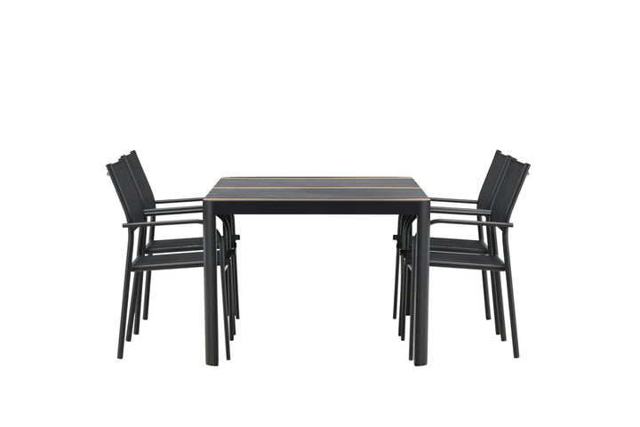Venture Home Togo - Dining Table- Black / Teak - Allu / Teak - 150*100 _1+ Santorini Arm Chair (Stackable) - Black alu / Black Textilene _4