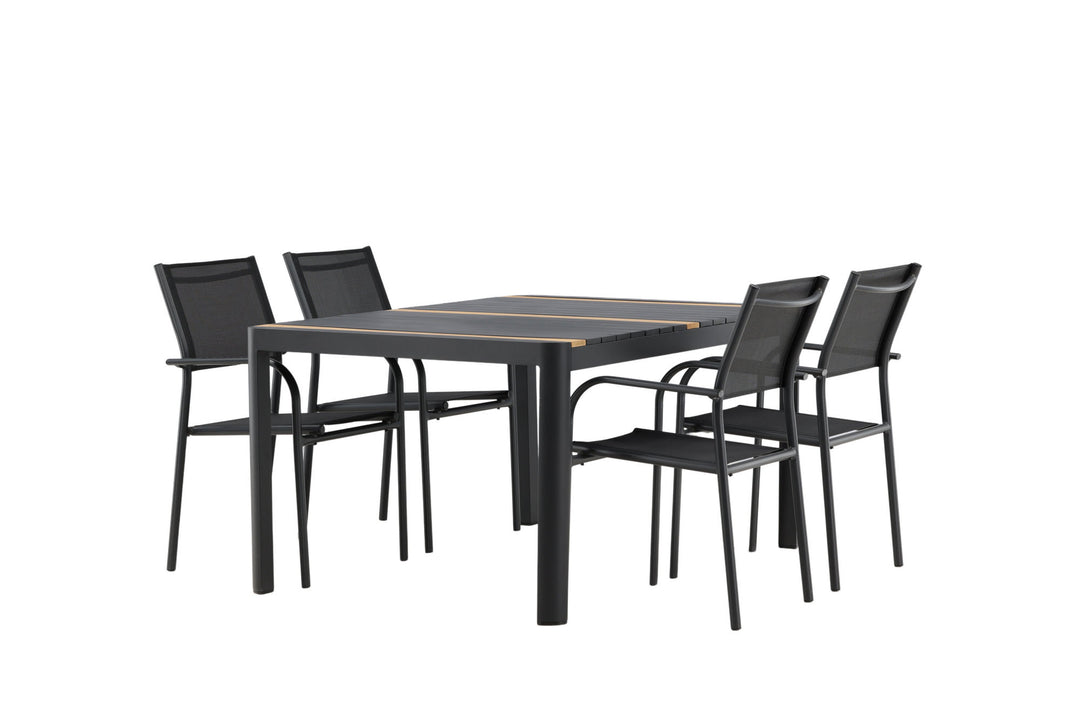 Venture Home Togo - Dining Table- Black / Teak - Allu / Teak - 150*100 _1+ Santorini Arm Chair (Stackable) - Black alu / Black Textilene _4