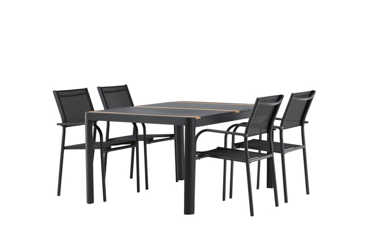 Venture Home Togo - Dining Table- Black / Teak - Allu / Teak - 150*100 _1+ Santorini Arm Chair (Stackable) - Black alu / Black Textilene _4
