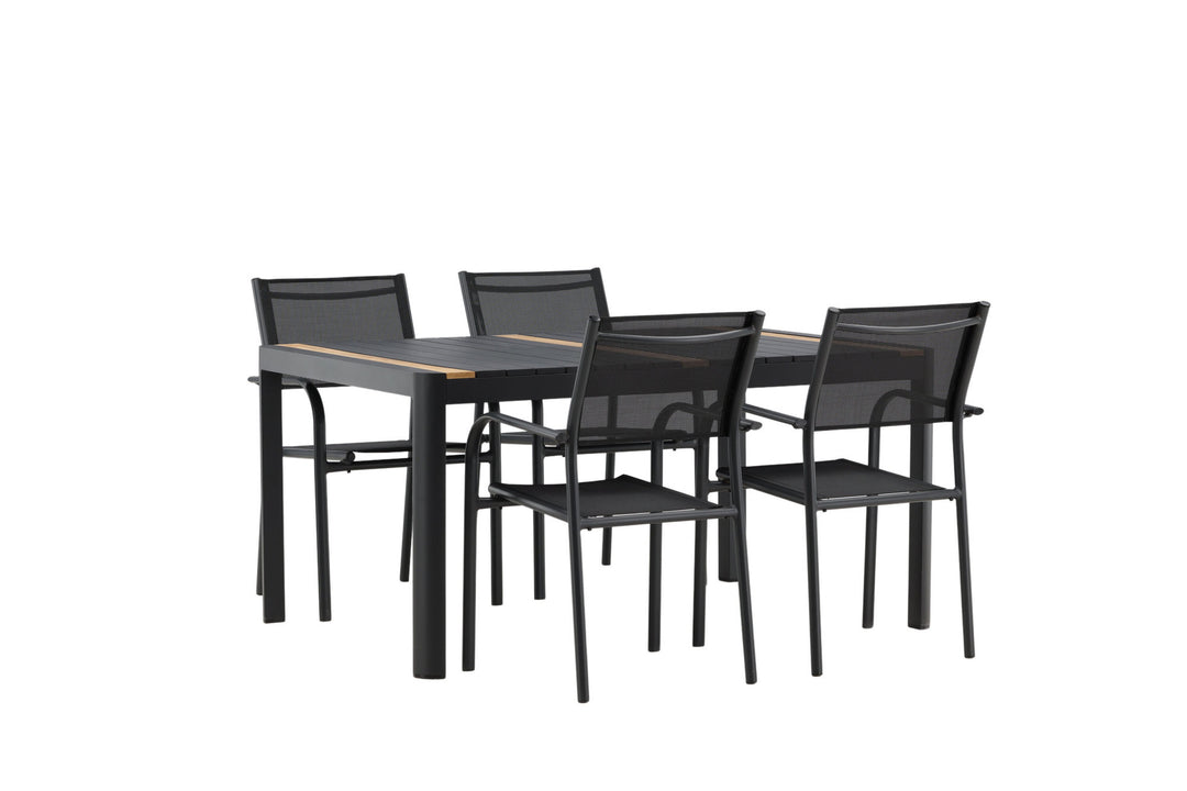 Venture Home Togo - Dining Table- Black / Teak - Allu / Teak - 150*100 _1+ Santorini Arm Chair (Stackable) - Black alu / Black Textilene _4