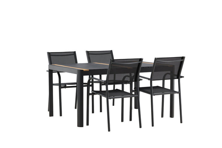 Venture Home Togo - Dining Table- Black / Teak - Allu / Teak - 150*100 _1+ Santorini Arm Chair (Stackable) - Black alu / Black Textilene _4