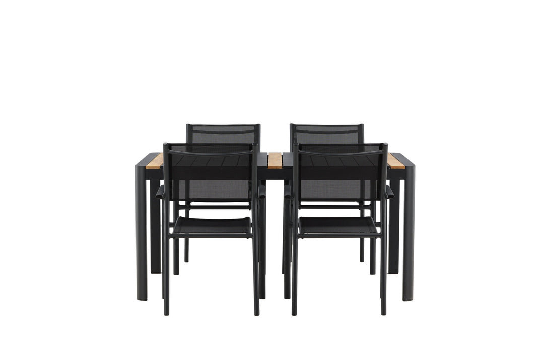 Venture Home Togo - Dining Table- Black / Teak - Allu / Teak - 150*100 _1+ Santorini Arm Chair (Stackable) - Black alu / Black Textilene _4