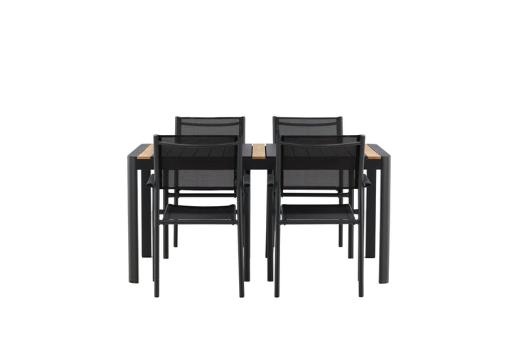 Venture Home Togo - Dining Table- Black / Teak - Allu / Teak - 150*100 _1+ Santorini Arm Chair (Stackable) - Black alu / Black Textilene _4