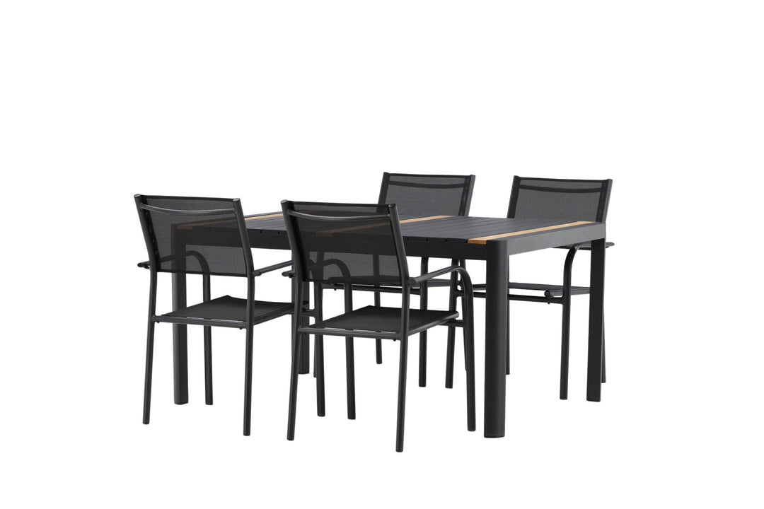 Venture Home Togo - Dining Table- Black / Teak - Allu / Teak - 150*100 _1+ Santorini Arm Chair (Stackable) - Black alu / Black Textilene _4