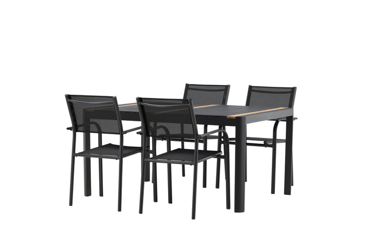 Venture Home Togo - Dining Table- Black / Teak - Allu / Teak - 150*100 _1+ Santorini Arm Chair (Stackable) - Black alu / Black Textilene _4