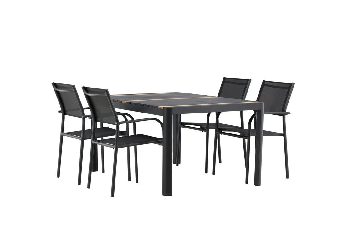 Venture Home Togo - Dining Table- Black / Teak - Allu / Teak - 150*100 _1+ Santorini Arm Chair (Stackable) - Black alu / Black Textilene _4