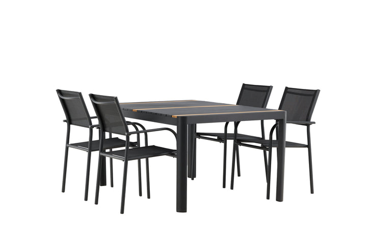 Venture Home Togo - Dining Table- Black / Teak - Allu / Teak - 150*100 _1+ Santorini Arm Chair (Stackable) - Black alu / Black Textilene _4