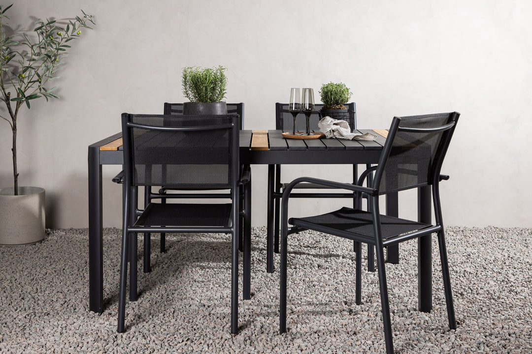 Venture Home Togo - Dining Table- Black / Teak - Allu / Teak - 150*100 _1+ Santorini Arm Chair (Stackable) - Black alu / Black Textilene _4