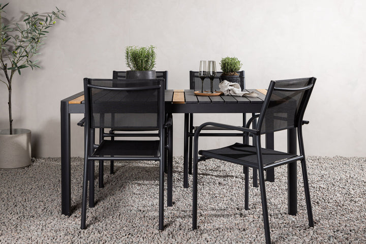 Venture Home Togo - Dining Table- Black / Teak - Allu / Teak - 150*100 _1+ Santorini Arm Chair (Stackable) - Black alu / Black Textilene _4