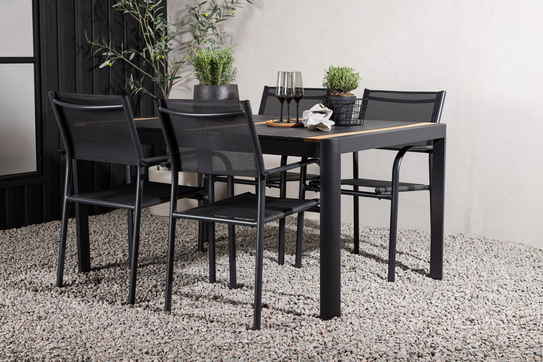 Venture Home Togo - Dining Table- Black / Teak - Allu / Teak - 150*100 _1+ Santorini Arm Chair (Stackable) - Black alu / Black Textilene _4