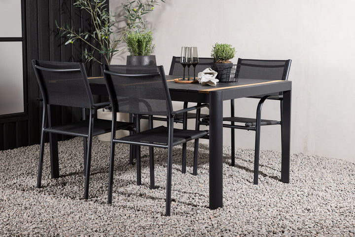 Venture Home Togo - Dining Table- Black / Teak - Allu / Teak - 150*100 _1+ Santorini Arm Chair (Stackable) - Black alu / Black Textilene _4
