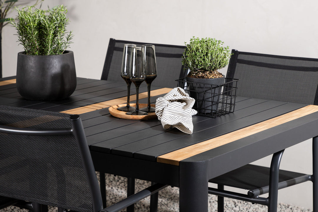Venture Home Togo - Dining Table- Black / Teak - Allu / Teak - 150*100 _1+ Santorini Arm Chair (Stackable) - Black alu / Black Textilene _4
