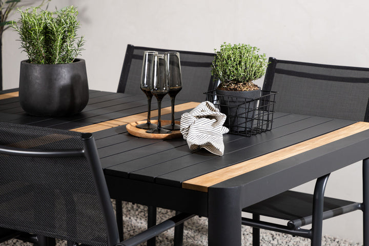 Venture Home Togo - Dining Table- Black / Teak - Allu / Teak - 150*100 _1+ Santorini Arm Chair (Stackable) - Black alu / Black Textilene _4