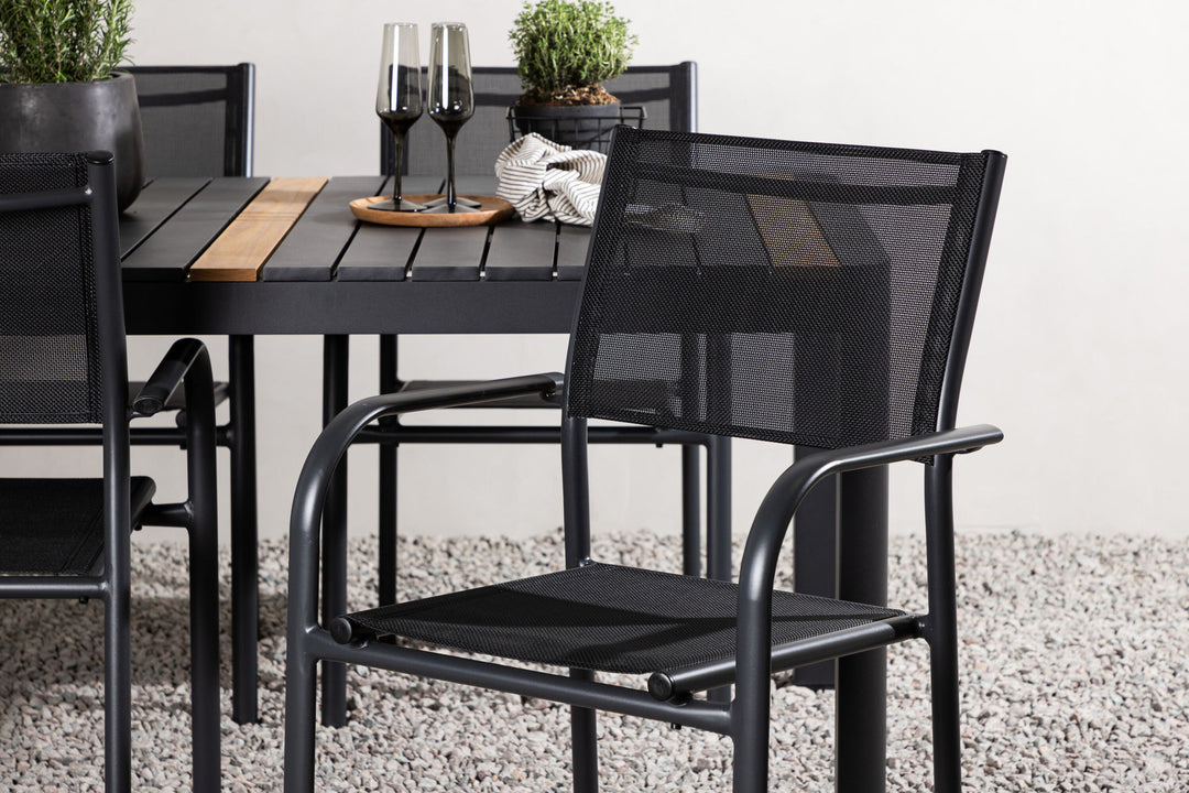 Venture Home Togo - Dining Table- Black / Teak - Allu / Teak - 150*100 _1+ Santorini Arm Chair (Stackable) - Black alu / Black Textilene _4