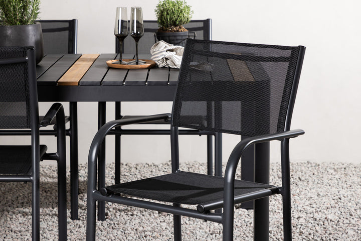 Venture Home Togo - Dining Table- Black / Teak - Allu / Teak - 150*100 _1+ Santorini Arm Chair (Stackable) - Black alu / Black Textilene _4