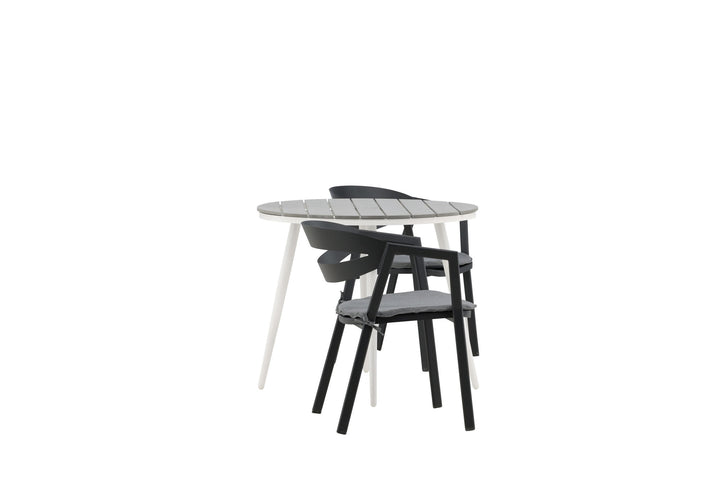 Venture Home Break - Dining Table Round- White / Grey - Alu / Aintwood - 90ø _1+ Slit - Dining Chair inc Cushion- Black /Grey - Aluminium - _2