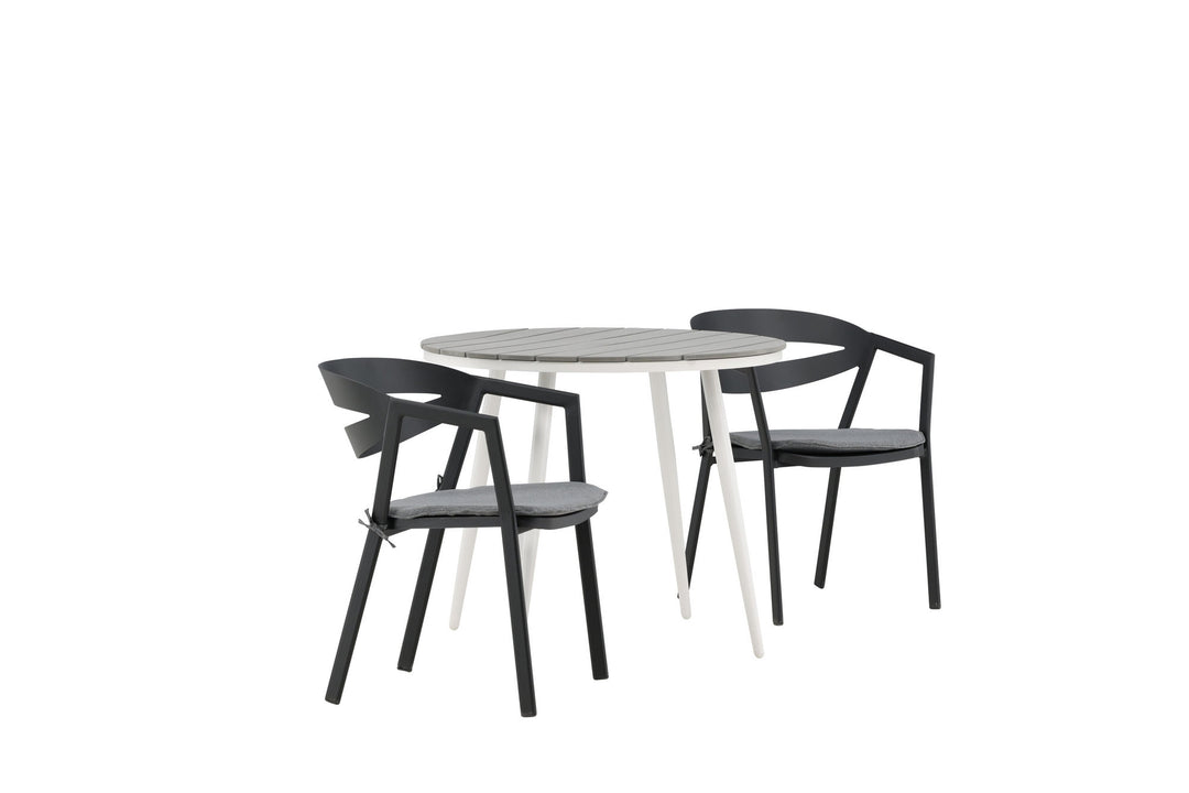 Venture Home Break - Dining Table Round- White / Grey - Alu / Aintwood - 90ø _1+ Slit - Dining Chair inc Cushion- Black /Grey - Aluminium - _2
