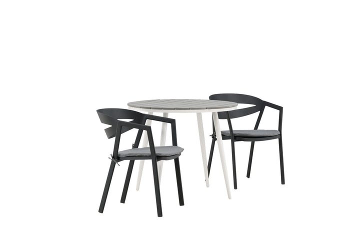 Venture Home Break - Dining Table Round- White / Grey - Alu / Aintwood - 90ø _1+ Slit - Dining Chair inc Cushion- Black /Grey - Aluminium - _2