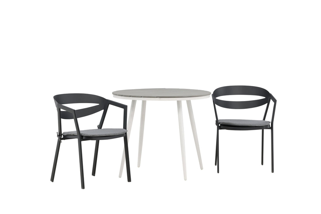 Venture Home Break - Dining Table Round- White / Grey - Alu / Aintwood - 90ø _1+ Slit - Dining Chair inc Cushion- Black /Grey - Aluminium - _2