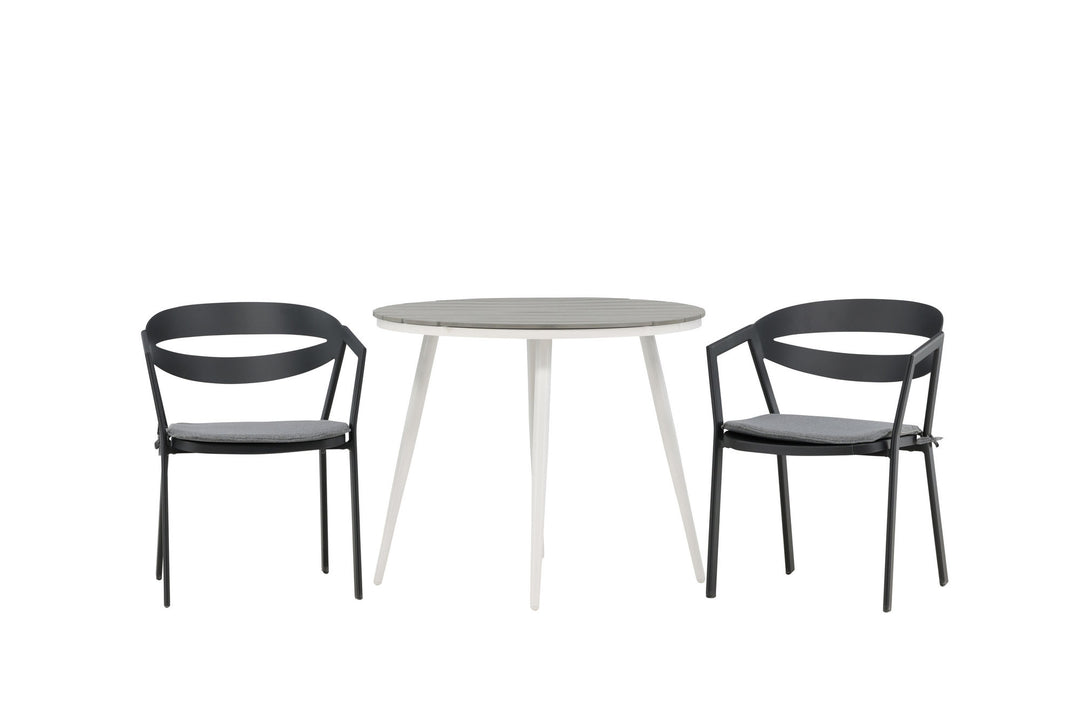 Venture Home Break - Dining Table Round- White / Grey - Alu / Aintwood - 90ø _1+ Slit - Dining Chair inc Cushion- Black /Grey - Aluminium - _2