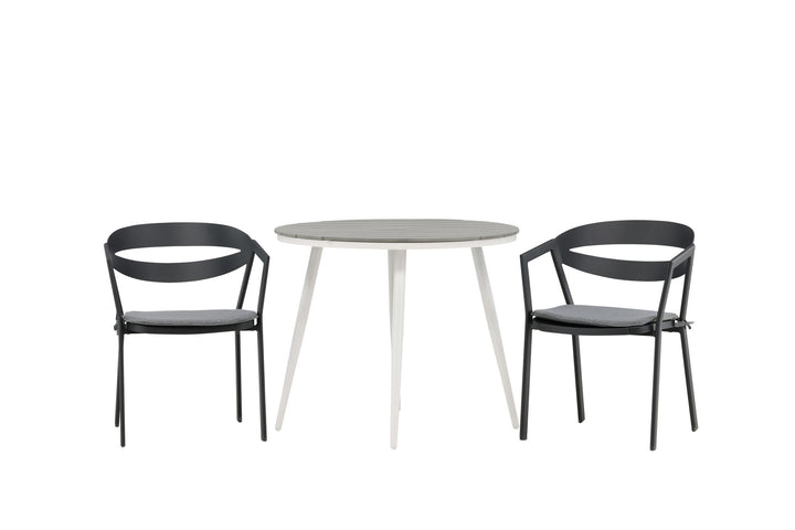 Venture Home Break - Dining Table Round- White / Grey - Alu / Aintwood - 90ø _1+ Slit - Dining Chair inc Cushion- Black /Grey - Aluminium - _2