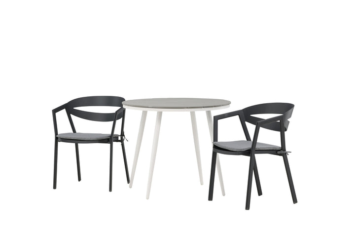 Venture Home Break - Dining Table Round- White / Grey - Alu / Aintwood - 90ø _1+ Slit - Dining Chair inc Cushion- Black /Grey - Aluminium - _2