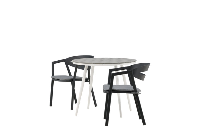 Venture Home Break - Dining Table Round- White / Grey - Alu / Aintwood - 90ø _1+ Slit - Dining Chair inc Cushion- Black /Grey - Aluminium - _2