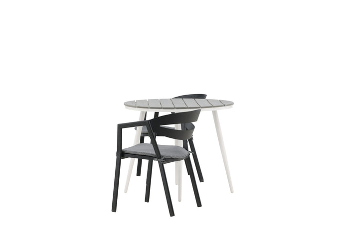 Venture Home Break - Dining Table Round- White / Grey - Alu / Aintwood - 90ø _1+ Slit - Dining Chair inc Cushion- Black /Grey - Aluminium - _2