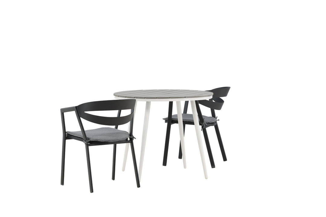 Venture Home Break - Dining Table Round- White / Grey - Alu / Aintwood - 90ø _1+ Slit - Dining Chair inc Cushion- Black /Grey - Aluminium - _2