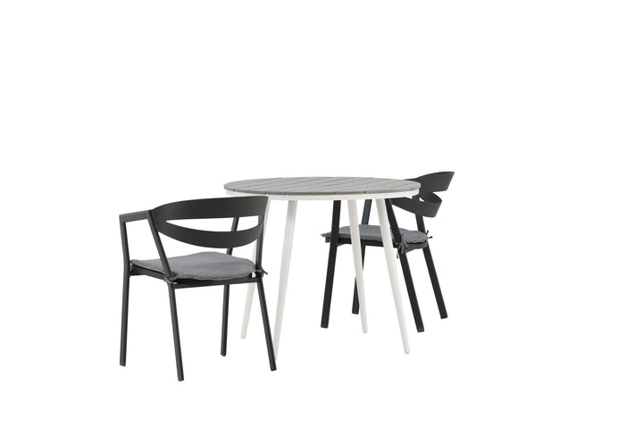 Venture Home Break - Dining Table Round- White / Grey - Alu / Aintwood - 90ø _1+ Slit - Dining Chair inc Cushion- Black /Grey - Aluminium - _2