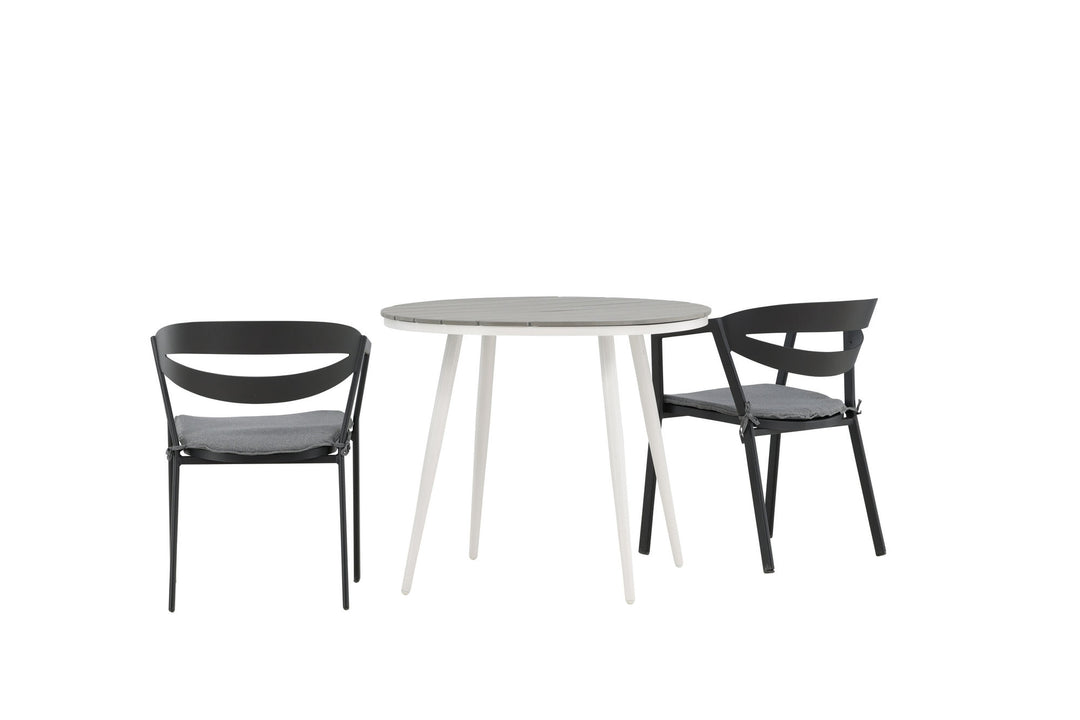 Venture Home Break - Dining Table Round- White / Grey - Alu / Aintwood - 90ø _1+ Slit - Dining Chair inc Cushion- Black /Grey - Aluminium - _2