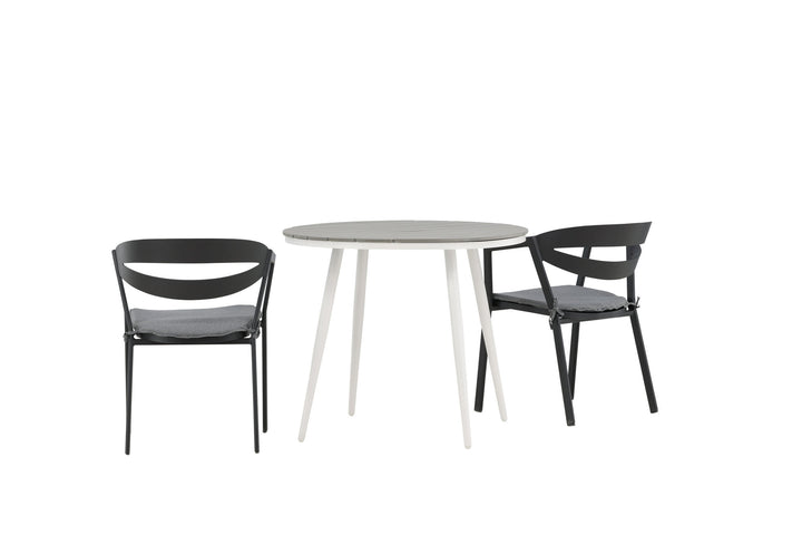 Venture Home Break - Dining Table Round- White / Grey - Alu / Aintwood - 90ø _1+ Slit - Dining Chair inc Cushion- Black /Grey - Aluminium - _2