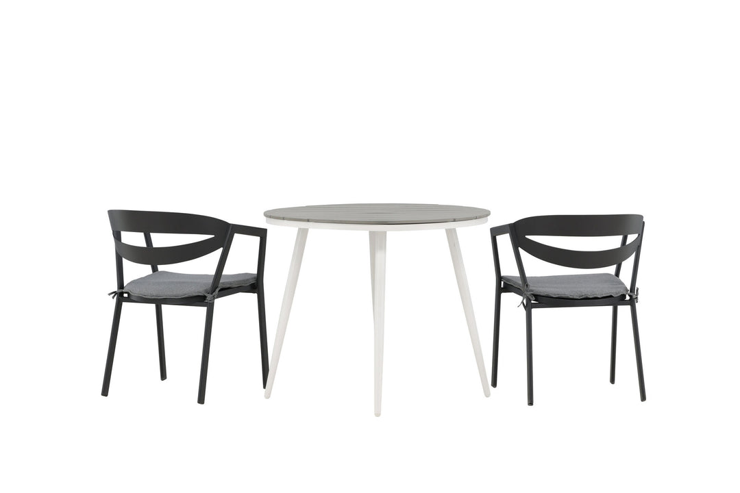 Venture Home Break - Dining Table Round- White / Grey - Alu / Aintwood - 90ø _1+ Slit - Dining Chair inc Cushion- Black /Grey - Aluminium - _2