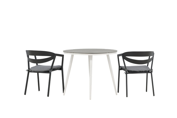 Venture Home Break - Dining Table Round- White / Grey - Alu / Aintwood - 90ø _1+ Slit - Dining Chair inc Cushion- Black /Grey - Aluminium - _2