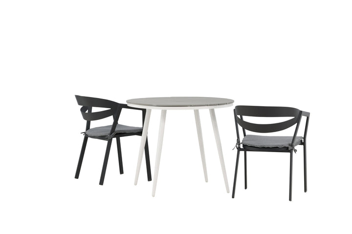 Venture Home Break - Dining Table Round- White / Grey - Alu / Aintwood - 90ø _1+ Slit - Dining Chair inc Cushion- Black /Grey - Aluminium - _2