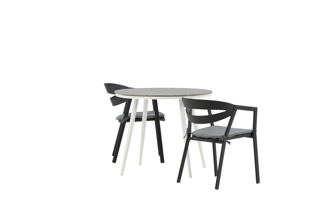 Venture Home Break - Dining Table Round- White / Grey - Alu / Aintwood - 90ø _1+ Slit - Dining Chair inc Cushion- Black /Grey - Aluminium - _2