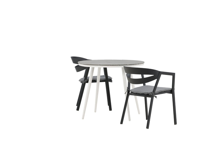 Venture Home Break - Dining Table Round- White / Grey - Alu / Aintwood - 90ø _1+ Slit - Dining Chair inc Cushion- Black /Grey - Aluminium - _2