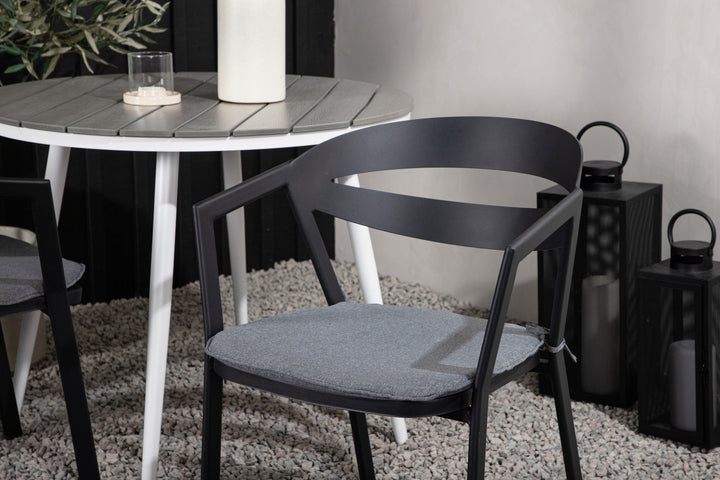 Venture Home Break - Dining Table Round- White / Grey - Alu / Aintwood - 90ø _1+ Slit - Dining Chair inc Cushion- Black /Grey - Aluminium - _2
