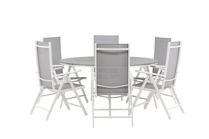 Venture Home Break - Dining Table Round- White / Grey - Alu / Aintwood - 150ø _1+ Break 5:pos Chair - White/Grey _6