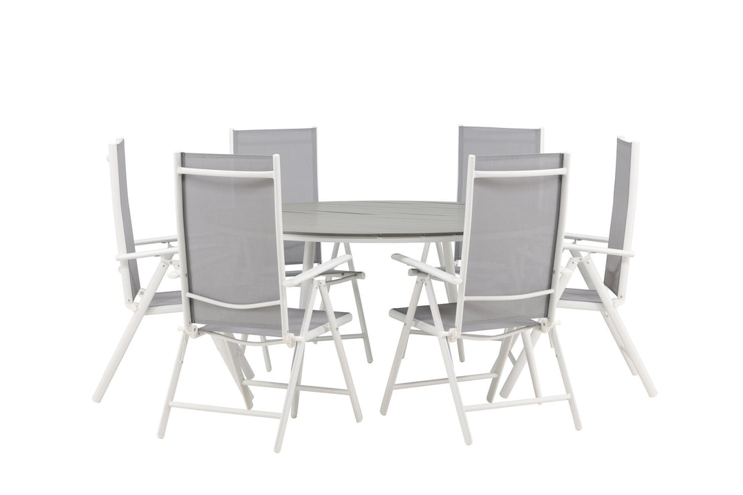 Venture Home Break - Dining Table Round- White / Grey - Alu / Aintwood - 150ø _1+ Break 5:pos Chair - White/Grey _6