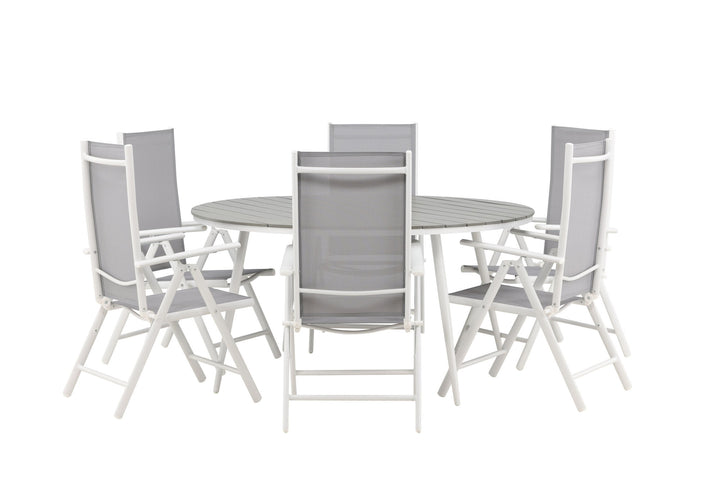 Venture Home Break - Dining Table Round- White / Grey - Alu / Aintwood - 150ø _1+ Break 5:pos Chair - White/Grey _6