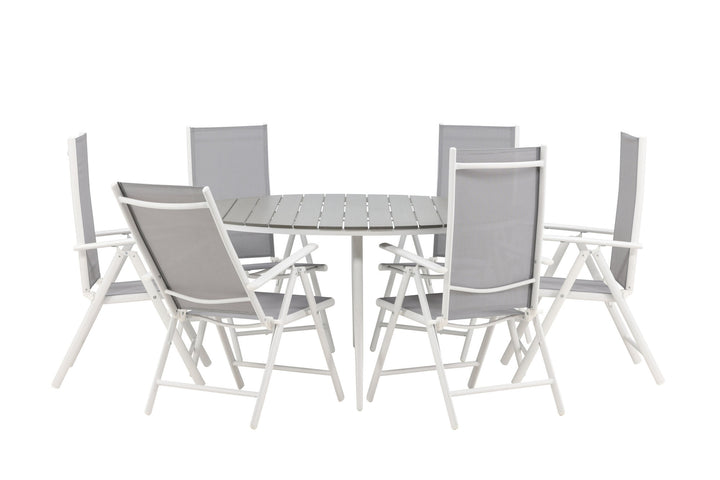 Venture Home Break - Dining Table Round- White / Grey - Alu / Aintwood - 150ø _1+ Break 5:pos Chair - White/Grey _6