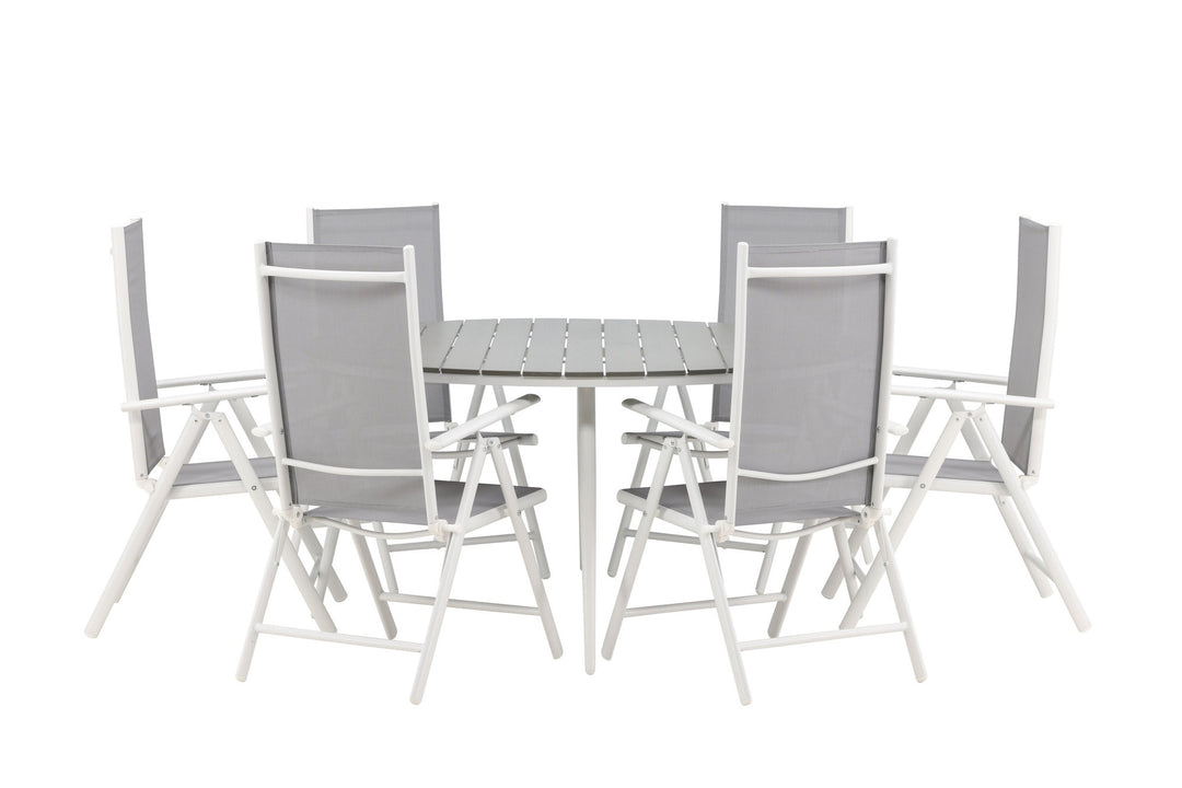 Venture Home Break - Dining Table Round- White / Grey - Alu / Aintwood - 150ø _1+ Break 5:pos Chair - White/Grey _6