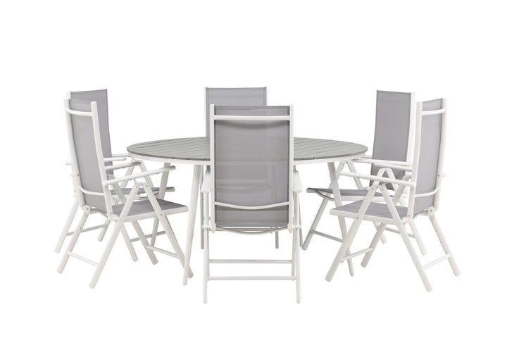 Venture Home Break - Dining Table Round- White / Grey - Alu / Aintwood - 150ø _1+ Break 5:pos Chair - White/Grey _6