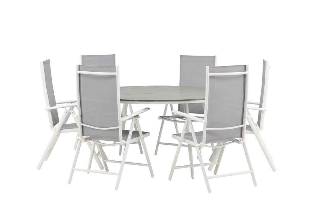 Venture Home Break - Dining Table Round- White / Grey - Alu / Aintwood - 150ø _1+ Break 5:pos Chair - White/Grey _6