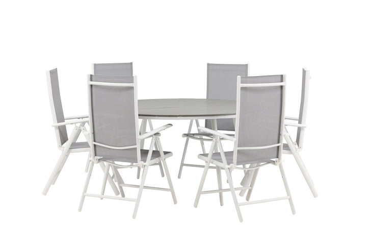 Venture Home Break - Dining Table Round- White / Grey - Alu / Aintwood - 150ø _1+ Break 5:pos Chair - White/Grey _6