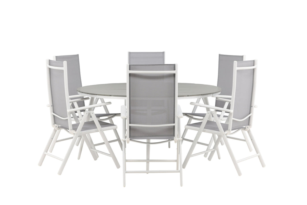 Venture Home Break - Dining Table Round- White / Grey - Alu / Aintwood - 150ø _1+ Break 5:pos Chair - White/Grey _6