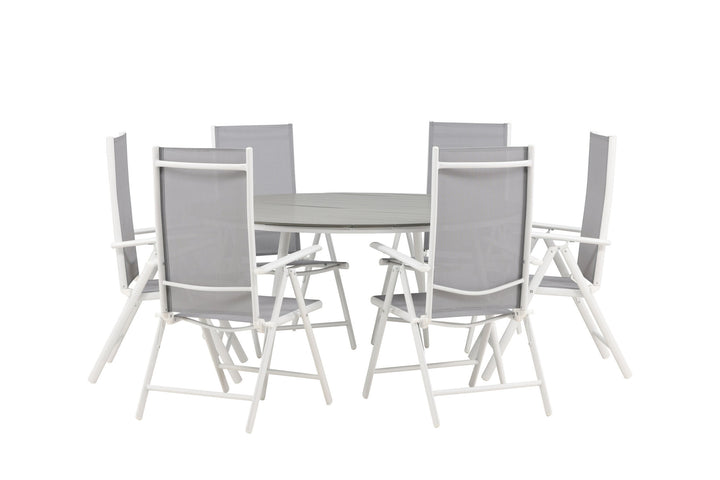 Venture Home Break - Dining Table Round- White / Grey - Alu / Aintwood - 150ø _1+ Break 5:pos Chair - White/Grey _6